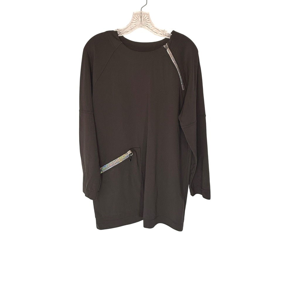 Bitte Kai Rand Black Tunic Top Iridescent Zipper Detail Long Sleeve Medium